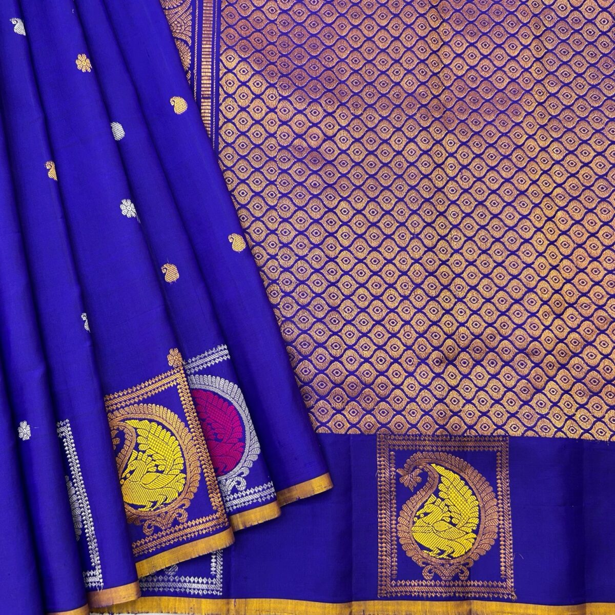 Blue  meena work gadwal saree