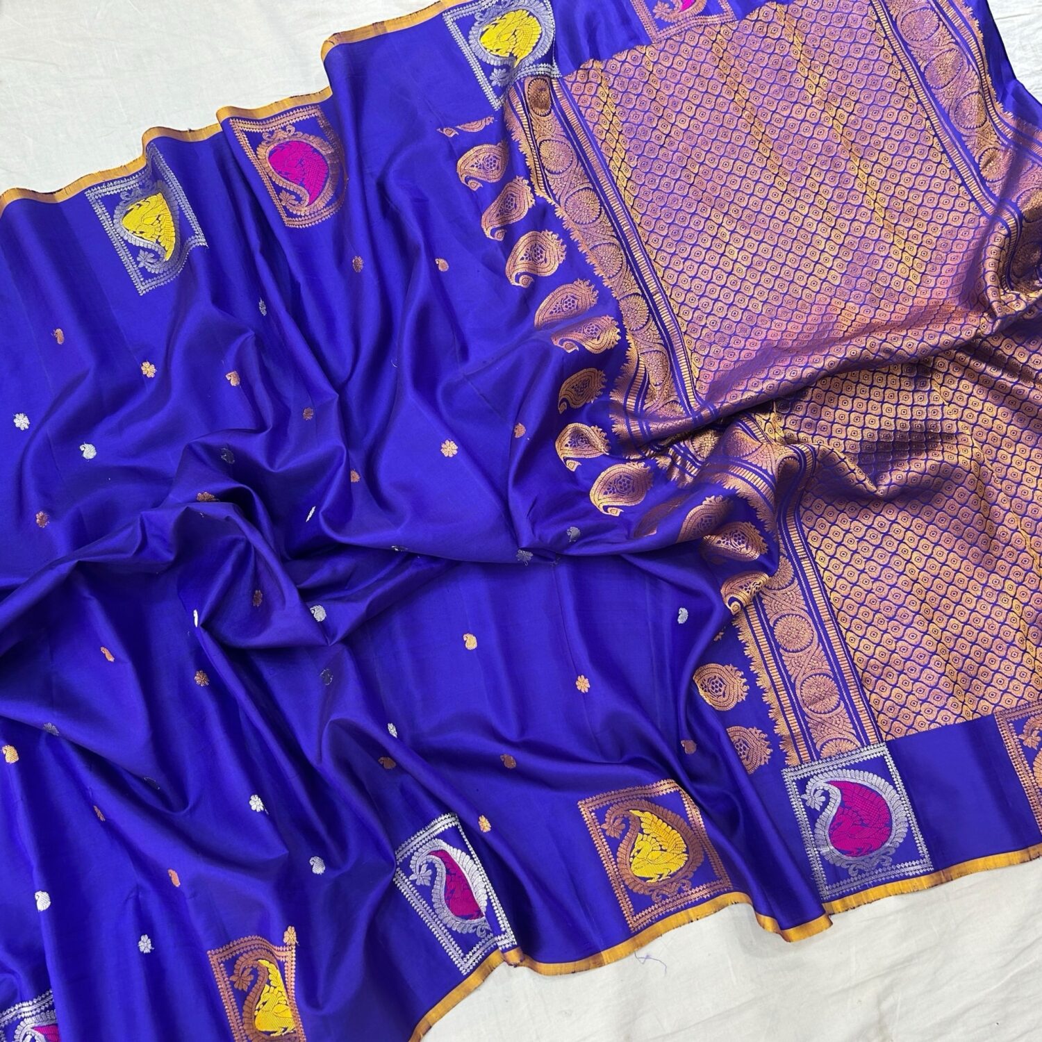 Blue  meena work gadwal saree