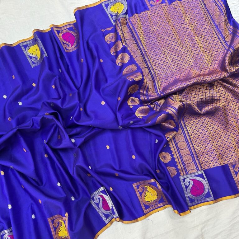 Blue  meena work gadwal saree - view 2