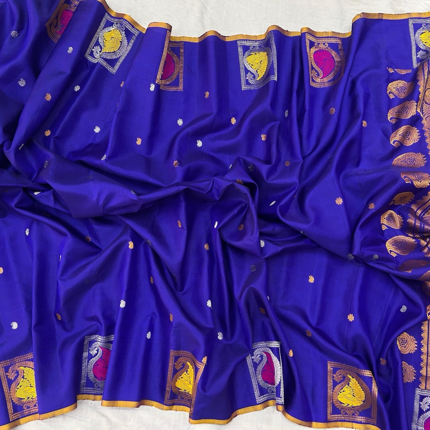 Blue  meena work gadwal saree