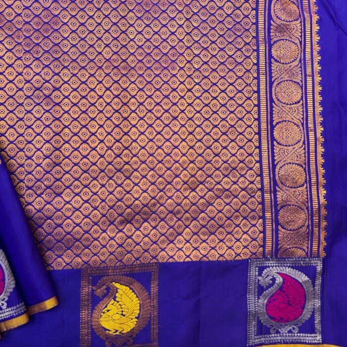 Blue  meena work gadwal saree - view 4
