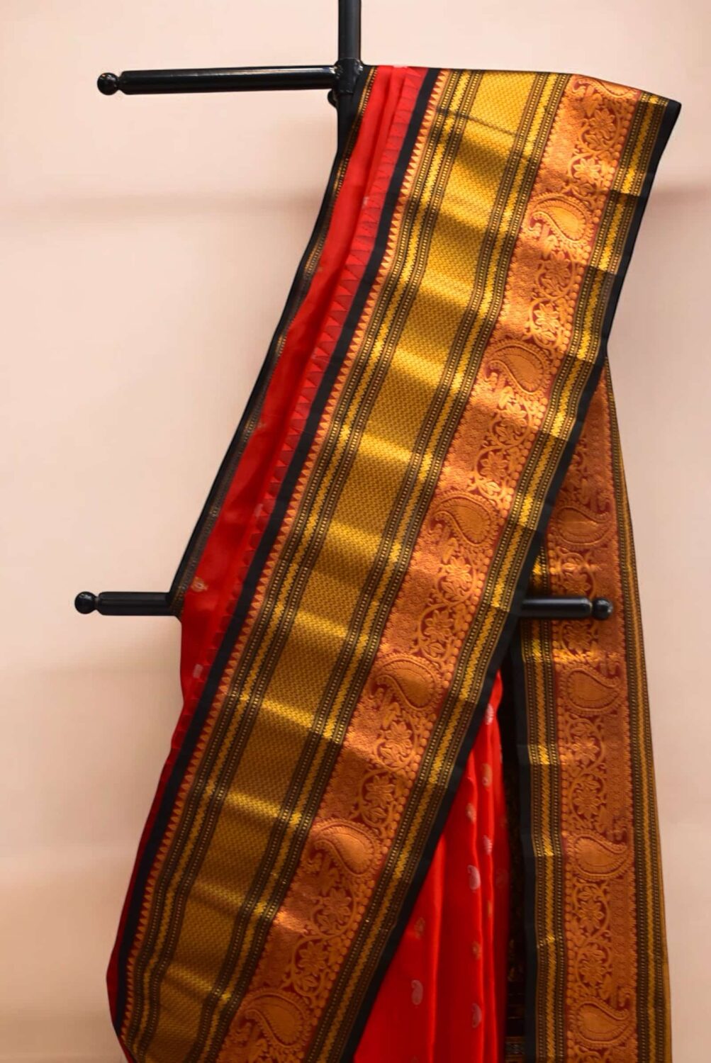 Marron red with black pure silk