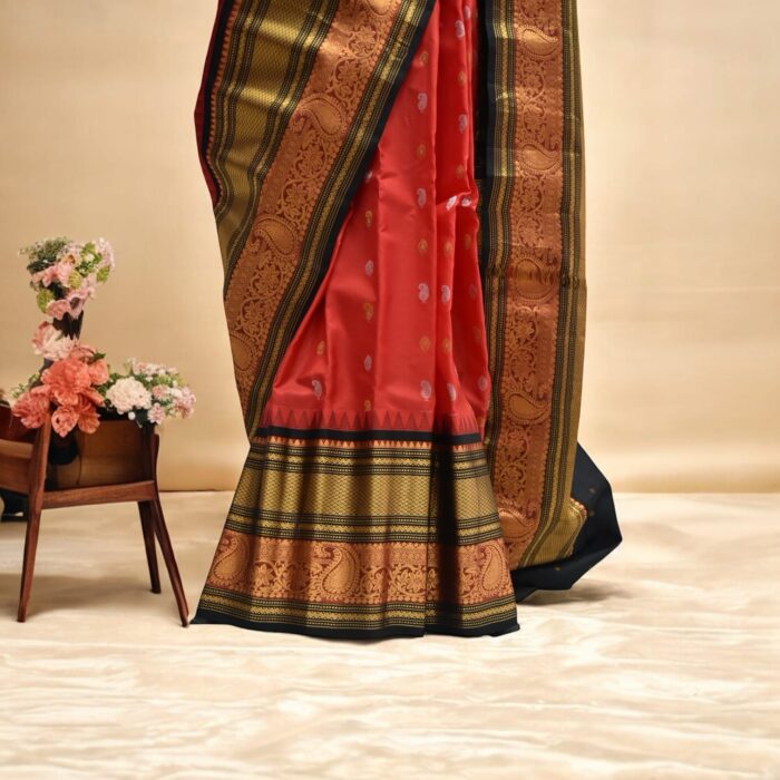 Marron red with black pure silk - view 2
