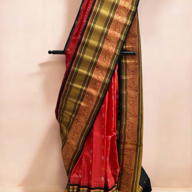 Marron red with black pure silk - view 3