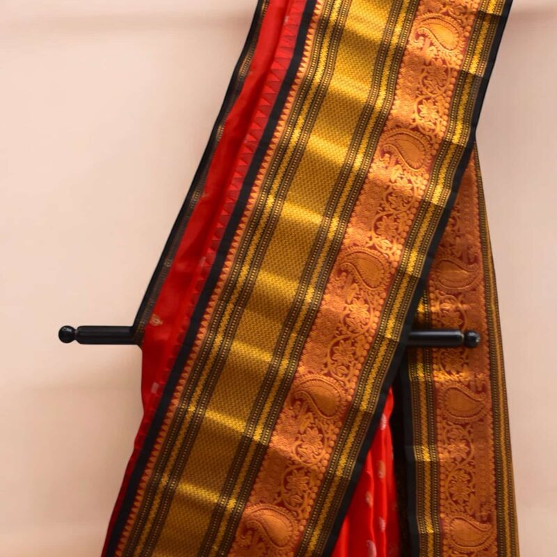 Marron red with black pure silk