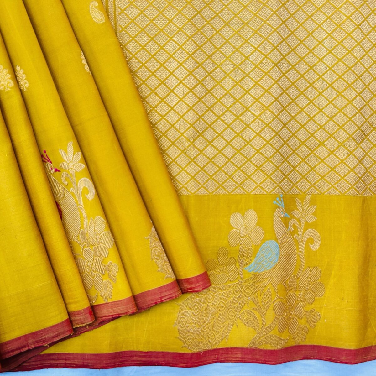 Yellow meena gadwal saree