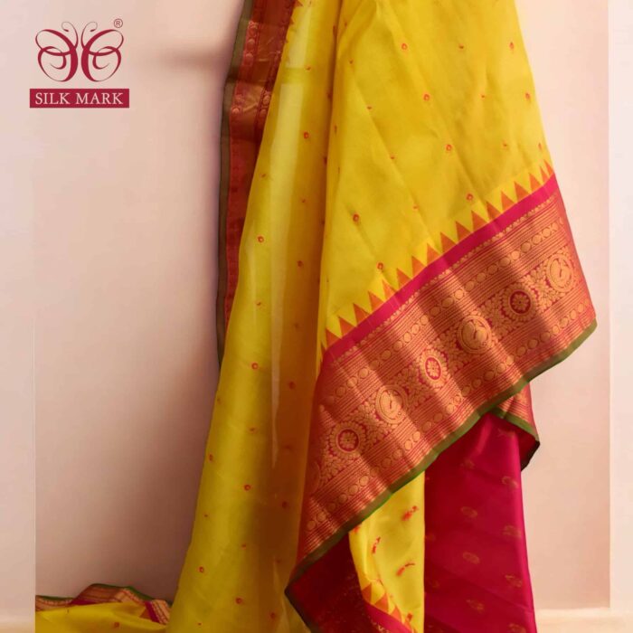 Yellow tissue gadwal pure silk - view 2