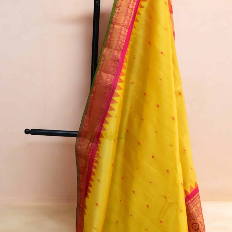 Yellow tissue gadwal pure silk - view 3