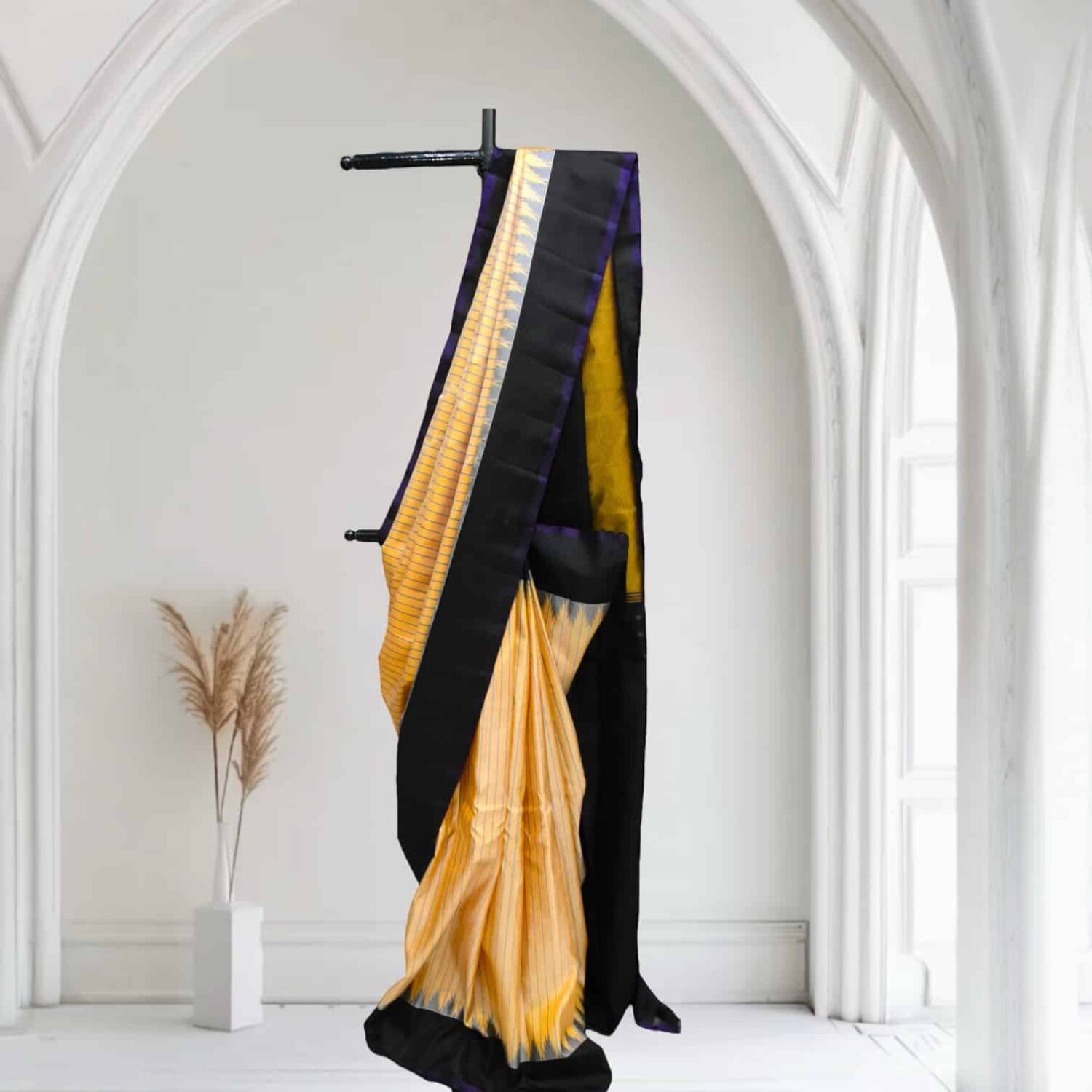 Dual Shade Yellow Gadwal pure silk Saree