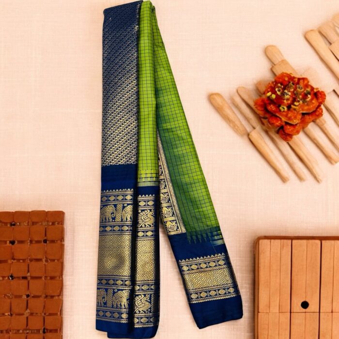 Leaf Green Semi Gadwal Saree
