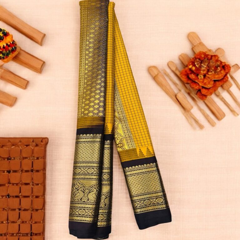 Mustard Yellow Semi Gadwal Saree
