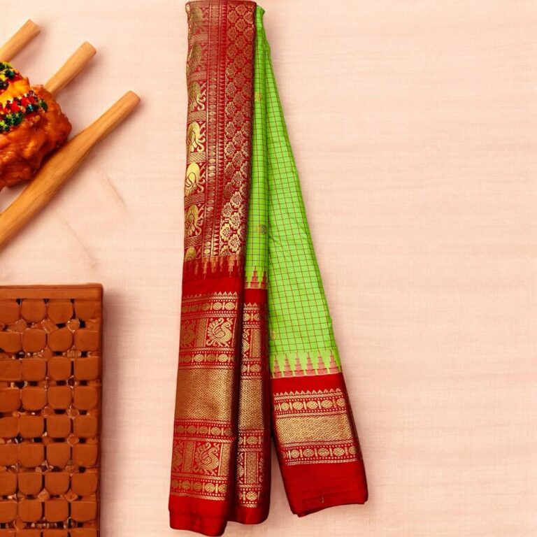 Parrot Green Semi Gadwal Saree