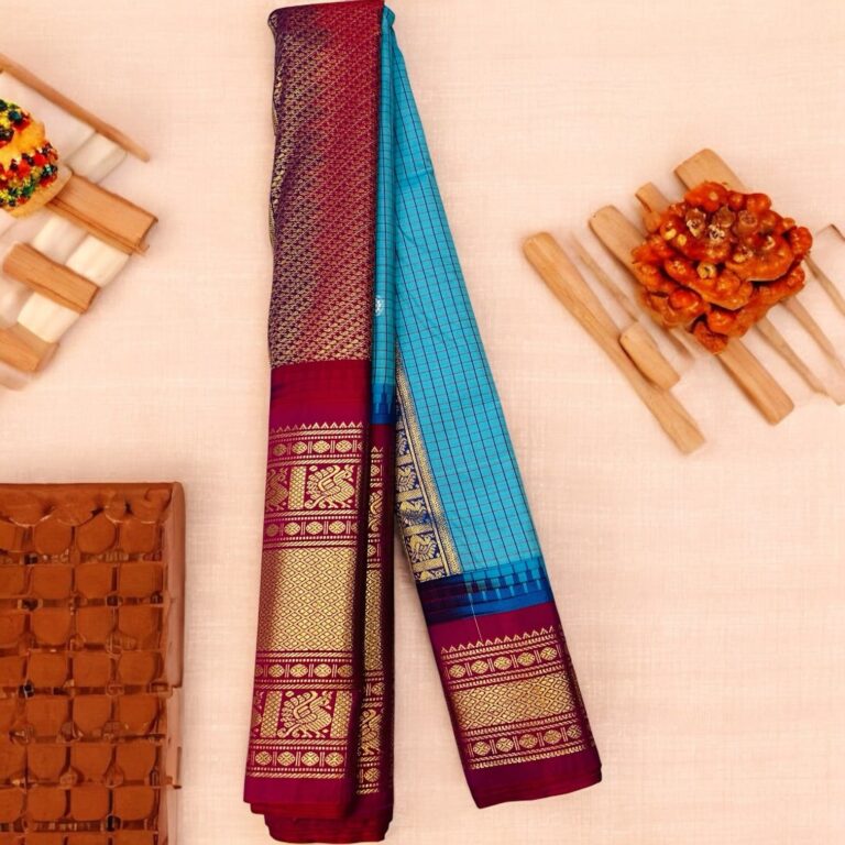 Sky Blue Semi Gadwal Saree
