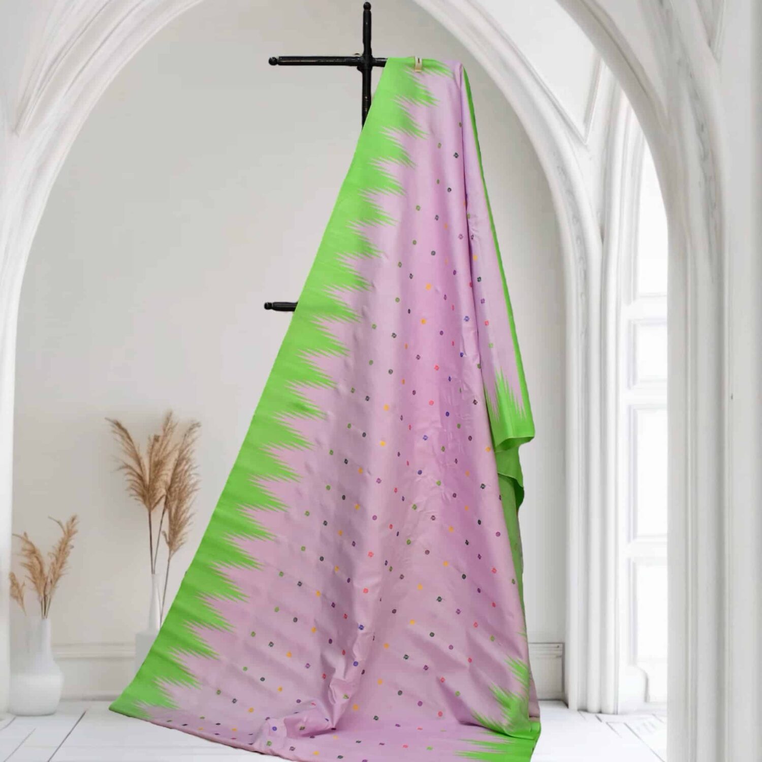 Baby Pink Gadwal Saree temple work