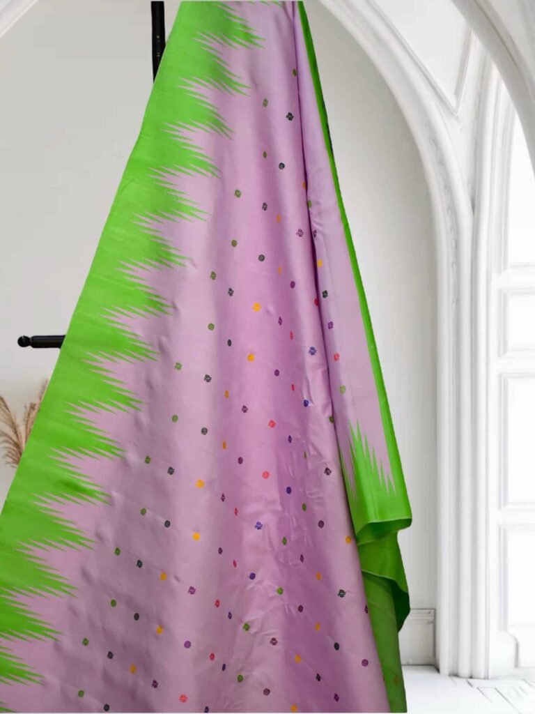 Baby Pink Gadwal Saree temple work - view 2