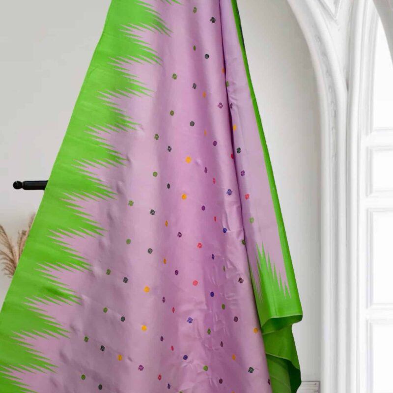 Baby Pink Gadwal Saree temple work - view 2