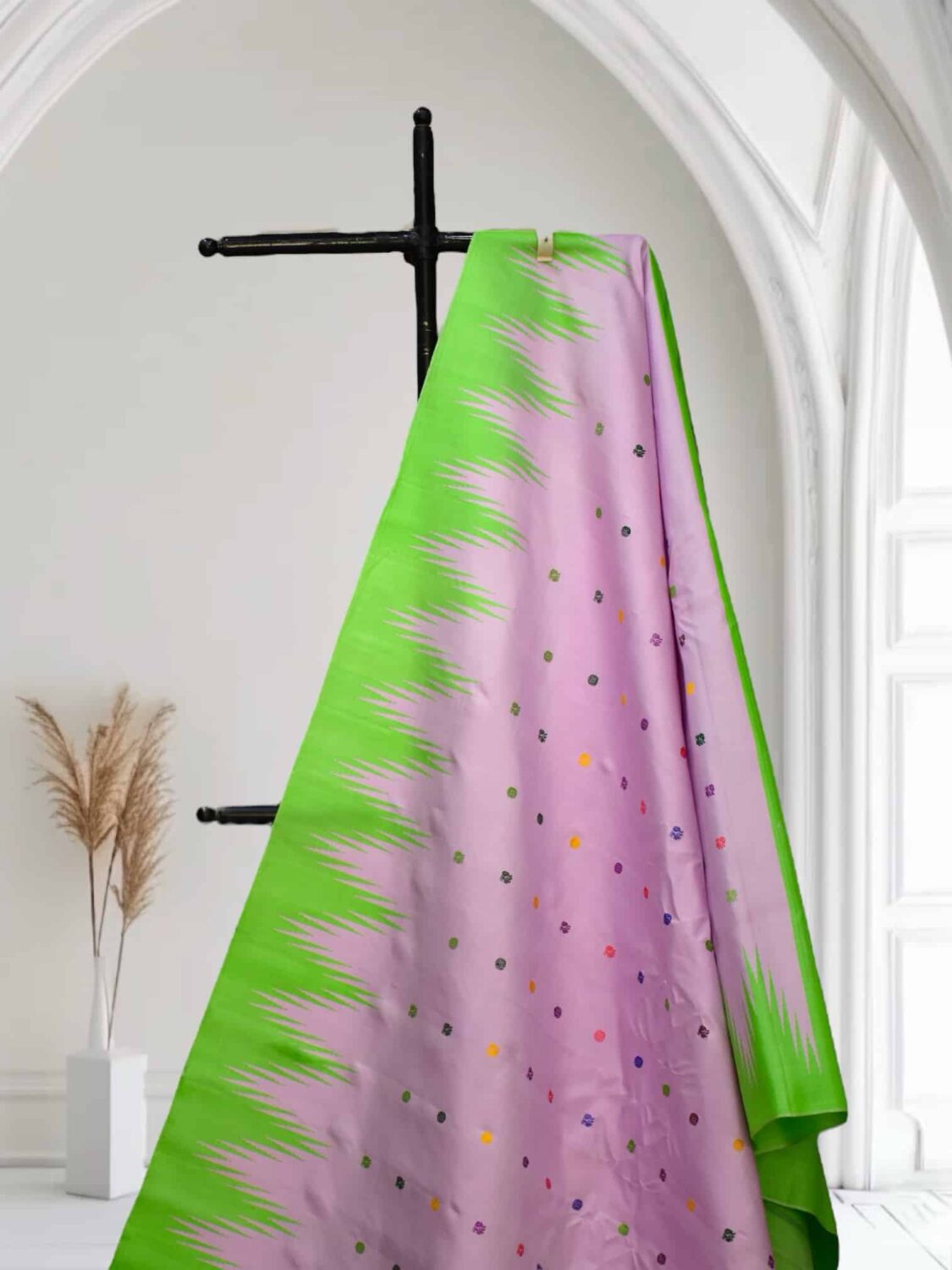 Baby Pink Gadwal Saree temple work