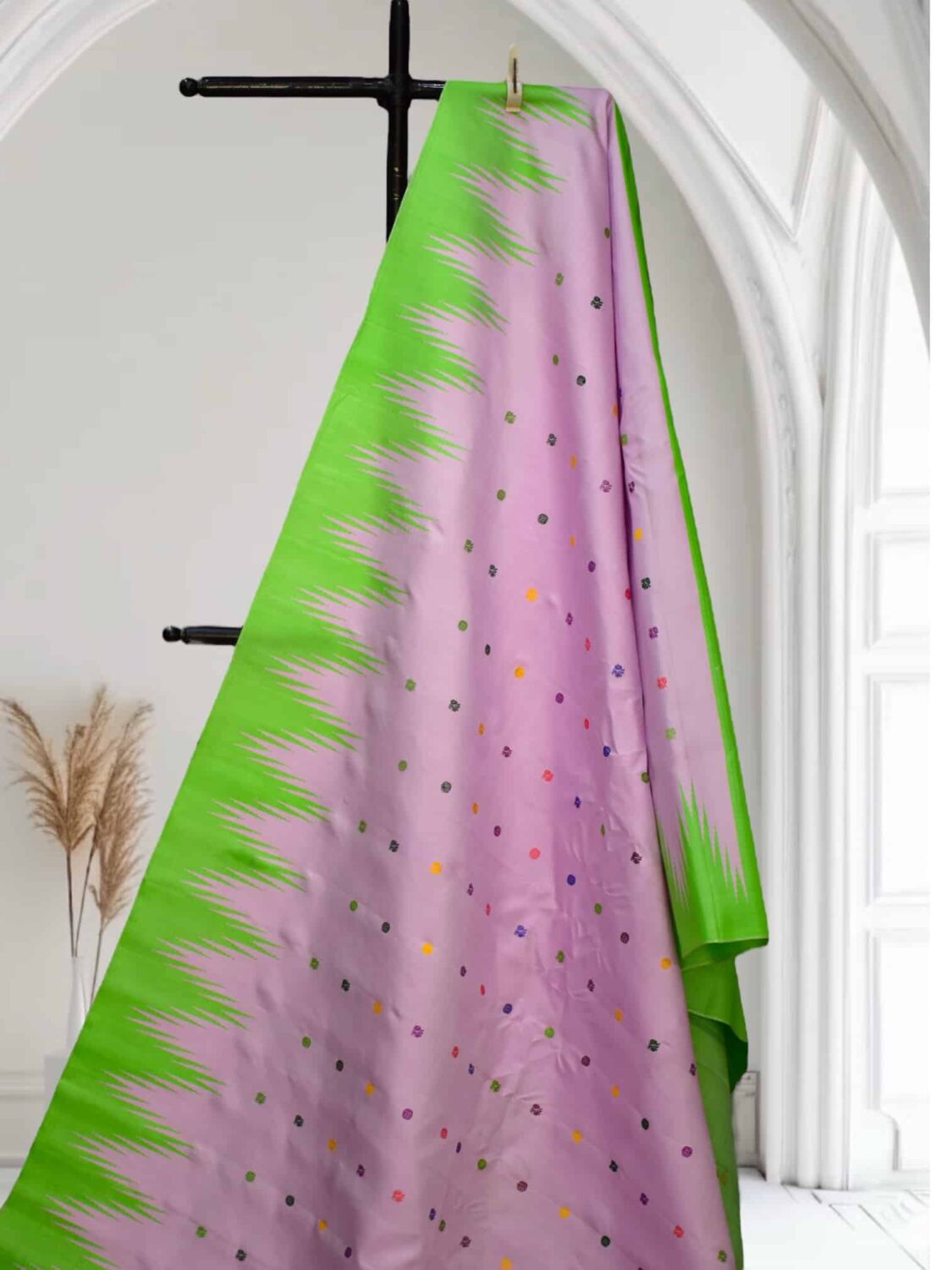 Baby Pink Gadwal Saree temple work