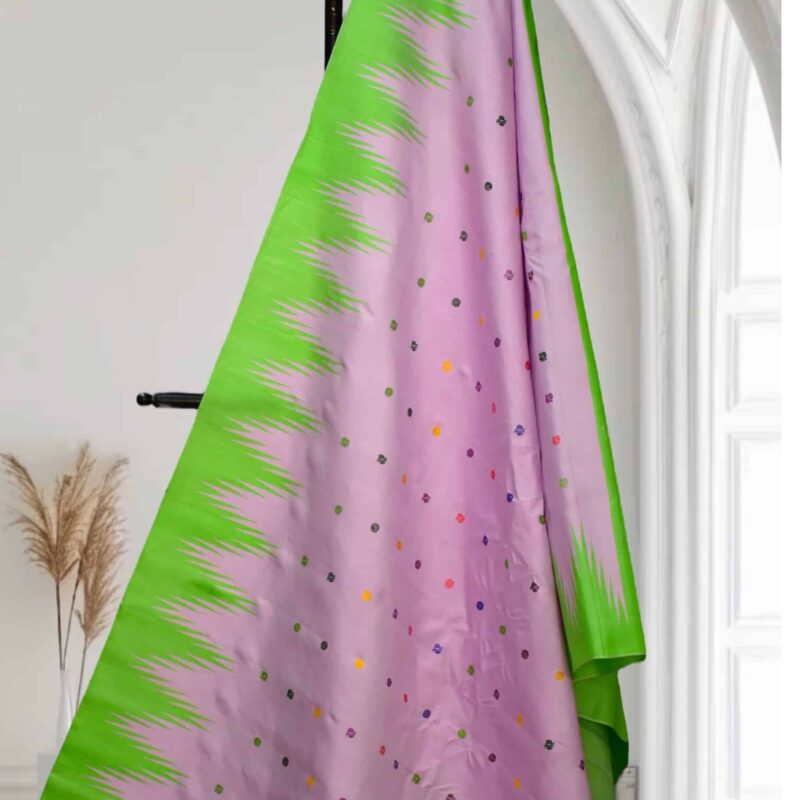 Baby Pink Gadwal Saree temple work - view 4
