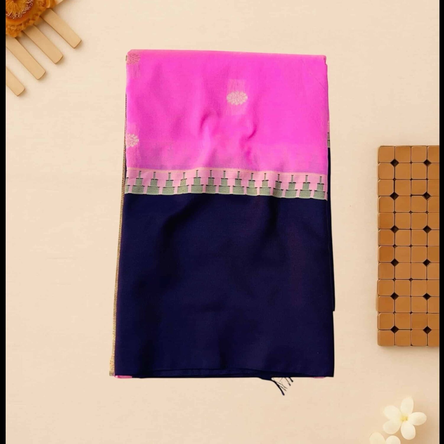 Baby Pink plain border Semi Gadwal Saree