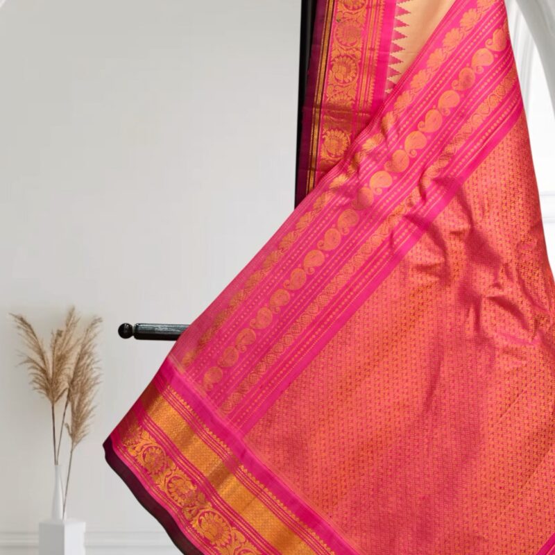 Cream Handloom Pure Silk Saree - view 5