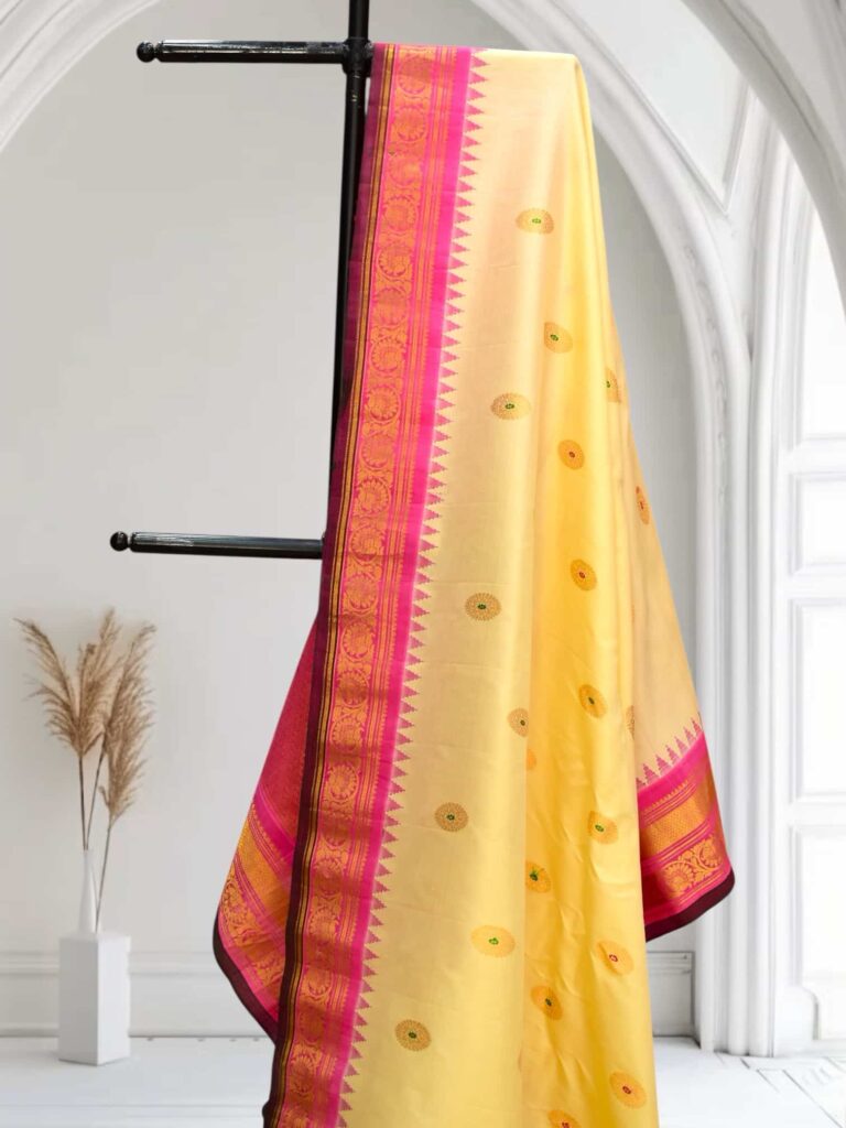 Cream Handloom Pure Silk Saree