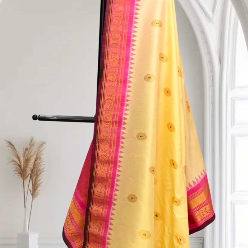 Cream Handloom Pure Silk Saree