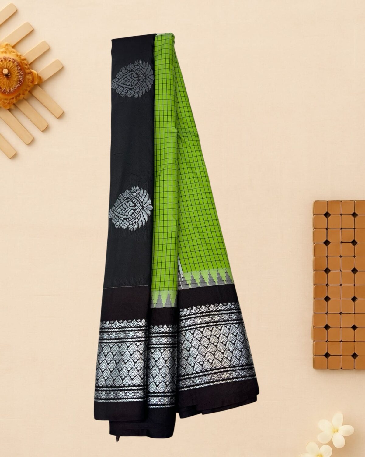 Leaf Green Semi Gadwal Saree