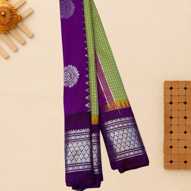 Light Leaf Green Semi Gadwal Saree