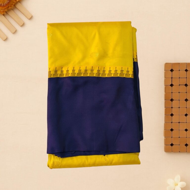 Mustard plain border Semi Gadwal Saree