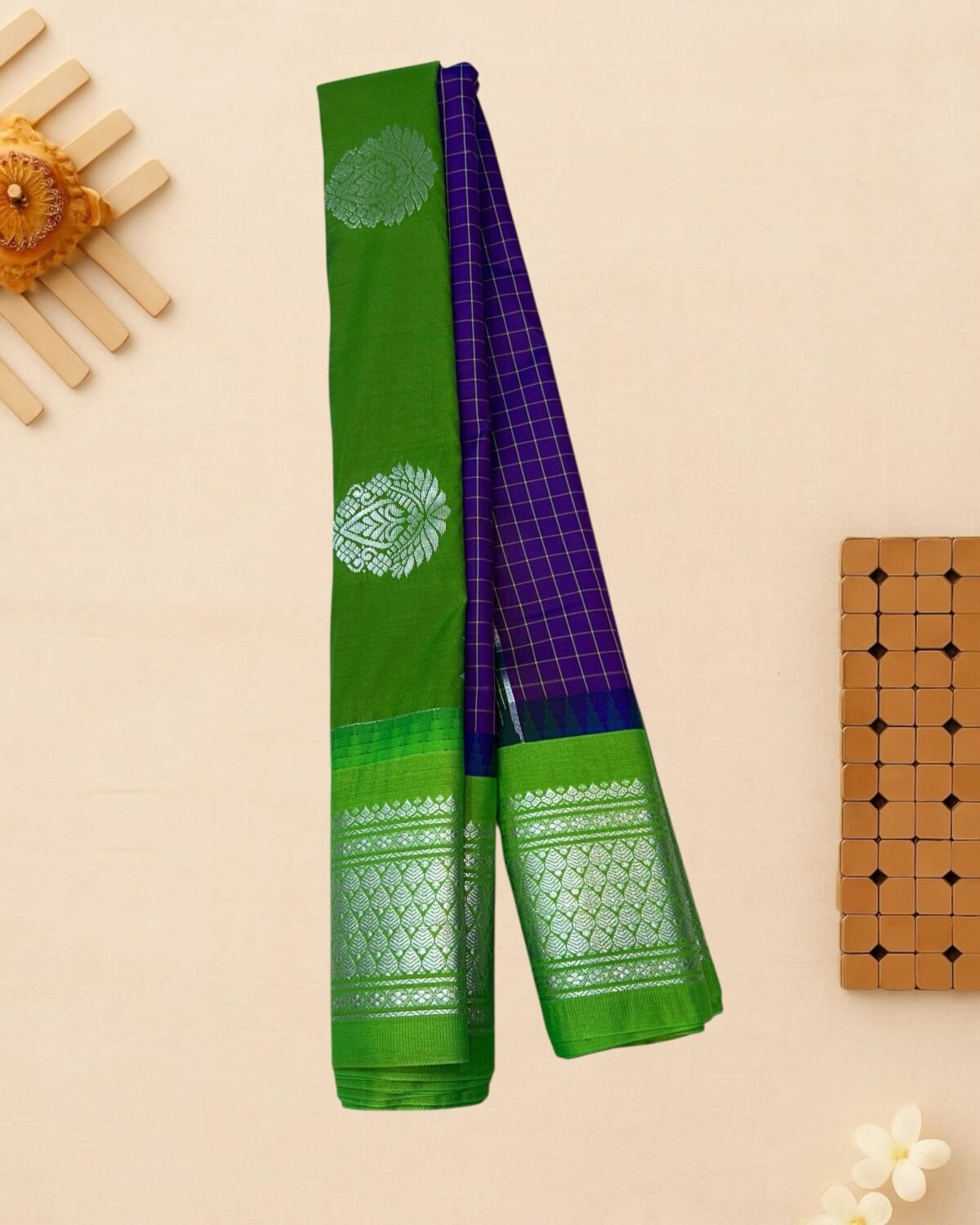 Parrot Green Semi Gadwal Saree