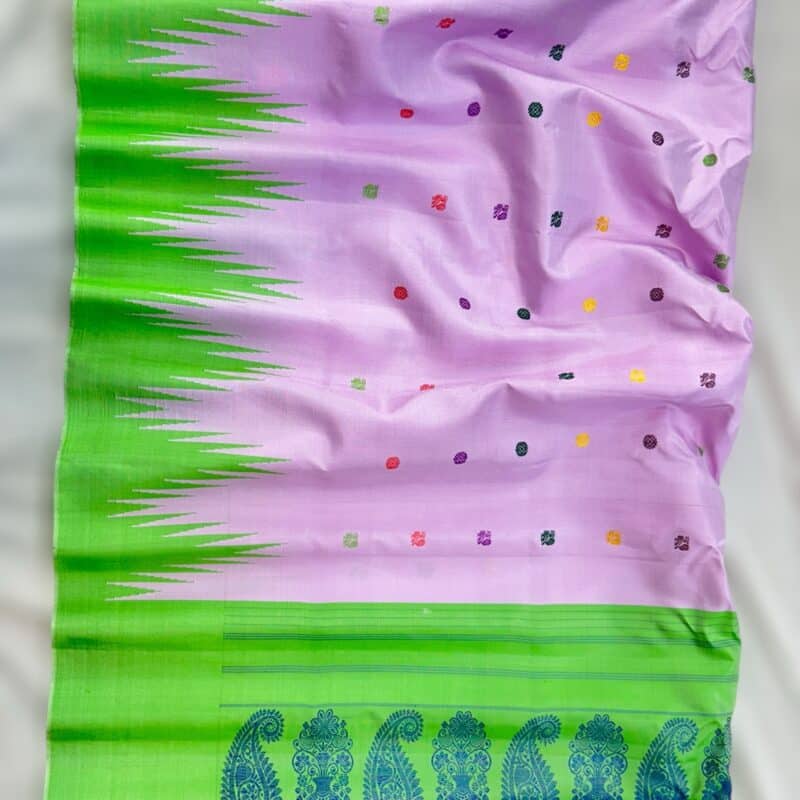 Baby Pink Gadwal Saree temple work - view 6