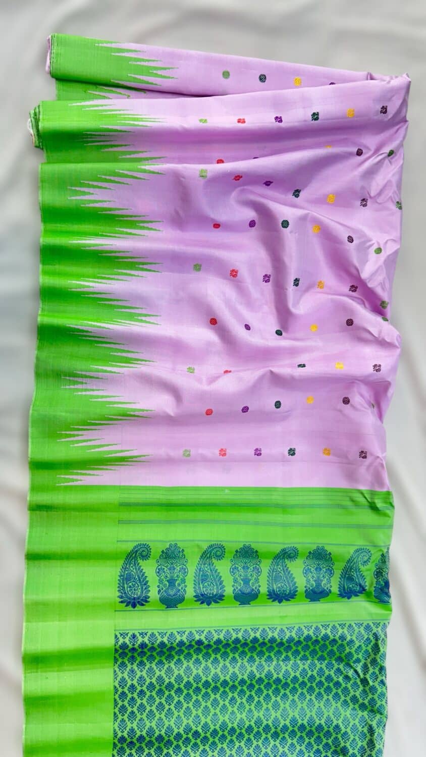 Baby Pink Gadwal Saree temple work