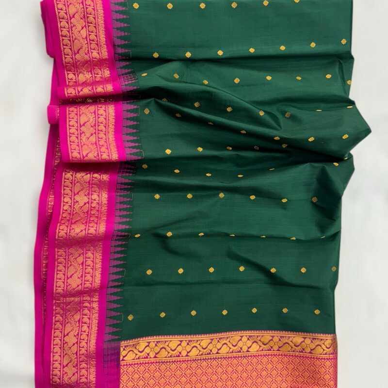 Bottle Green with pink Pure Silk Gadwal Saree