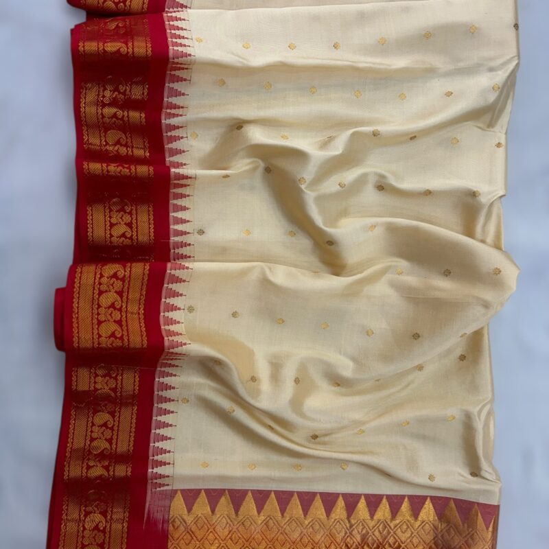 Cream with pink Pure Silk Gadwal Saree