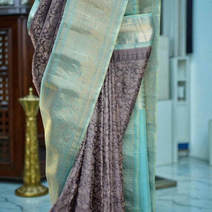Gray Pure Silk Gadwal Saree - view 2