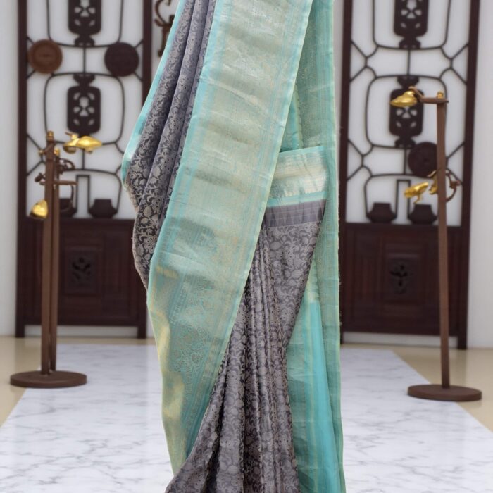 Gray Pure Silk Gadwal Saree - view 3