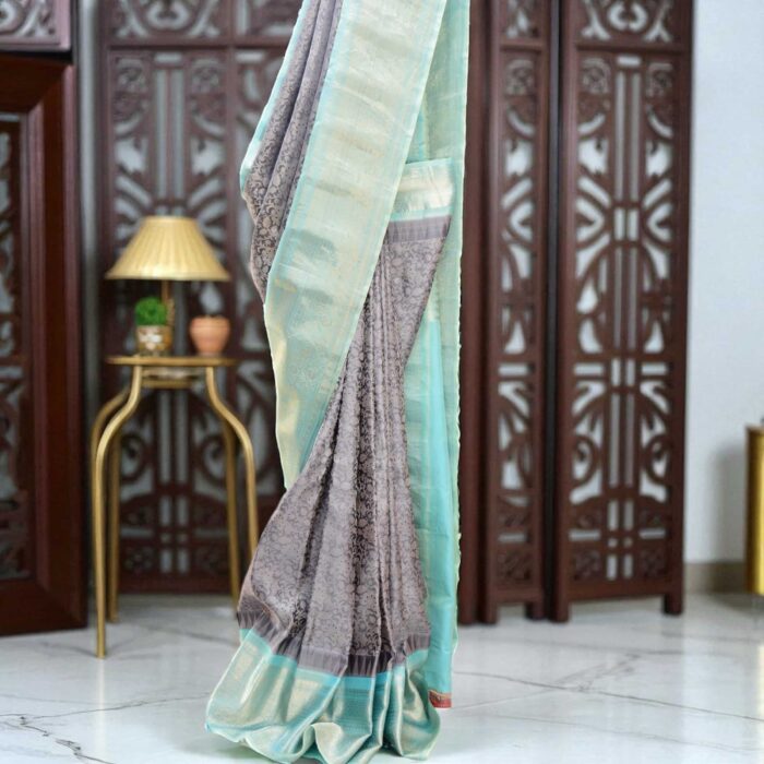 Gray Pure Silk Gadwal Saree - view 4