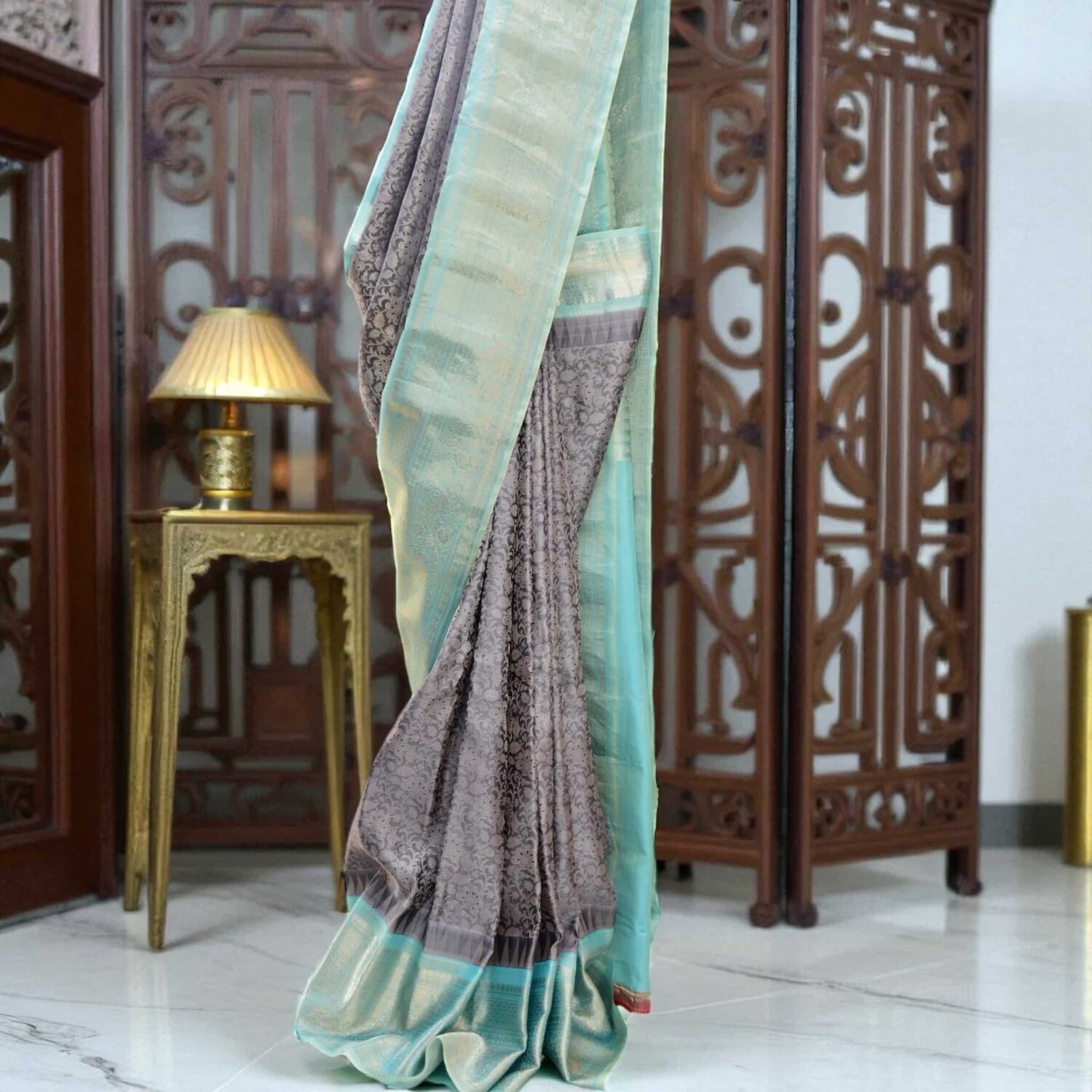 Gray Pure Silk Gadwal Saree