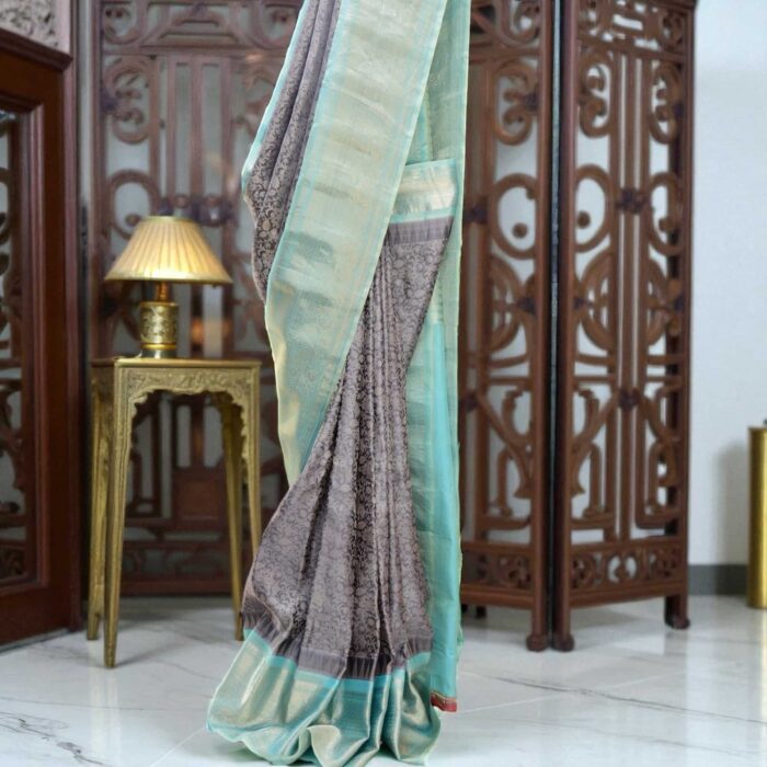 Gray Pure Silk Gadwal Saree - view 6