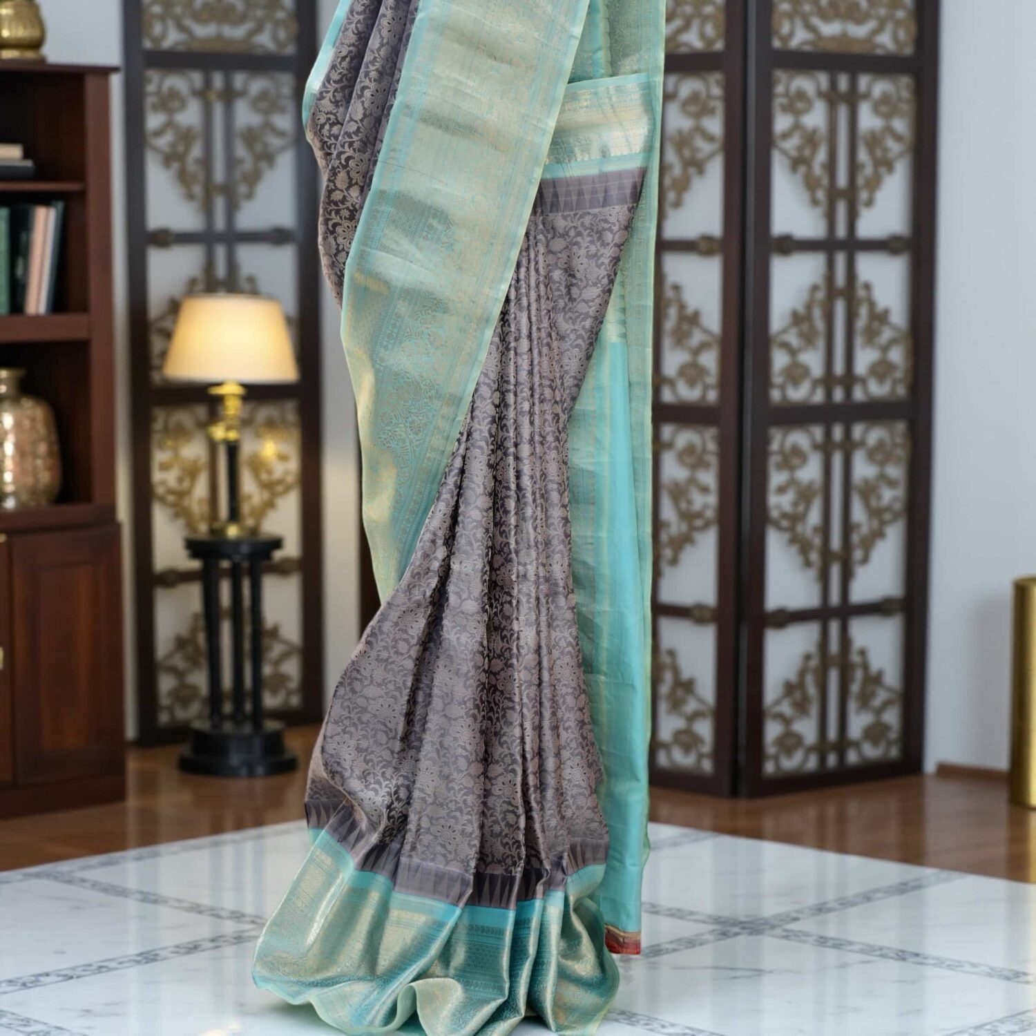 Gray Pure Silk Gadwal Saree