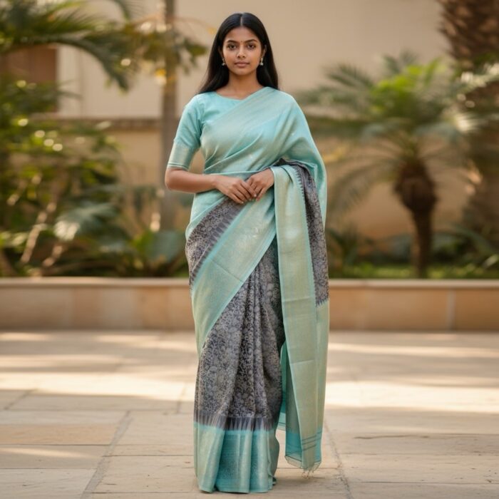 Gray Pure Silk Gadwal Saree