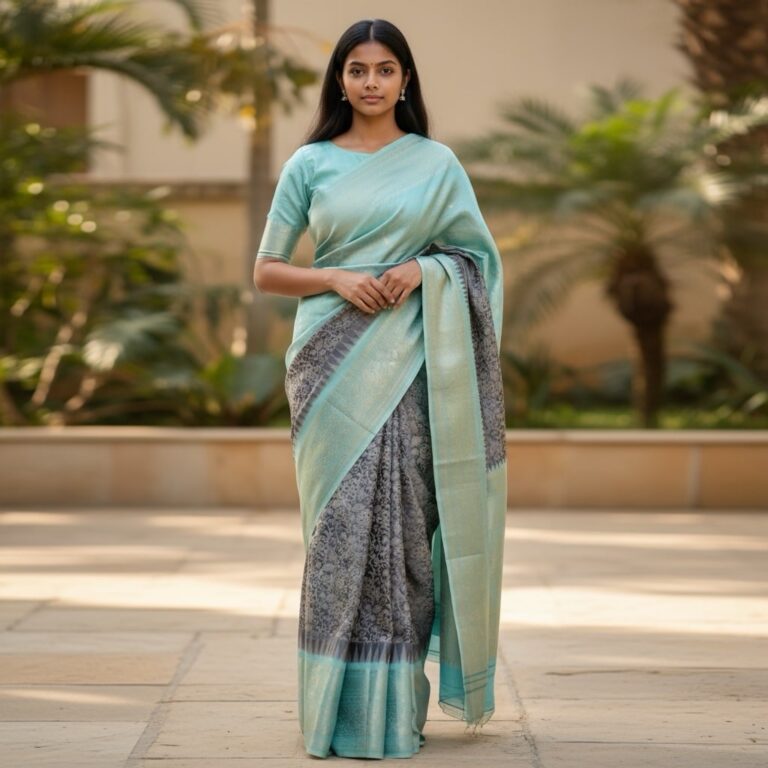 Gray Pure Silk Gadwal Saree