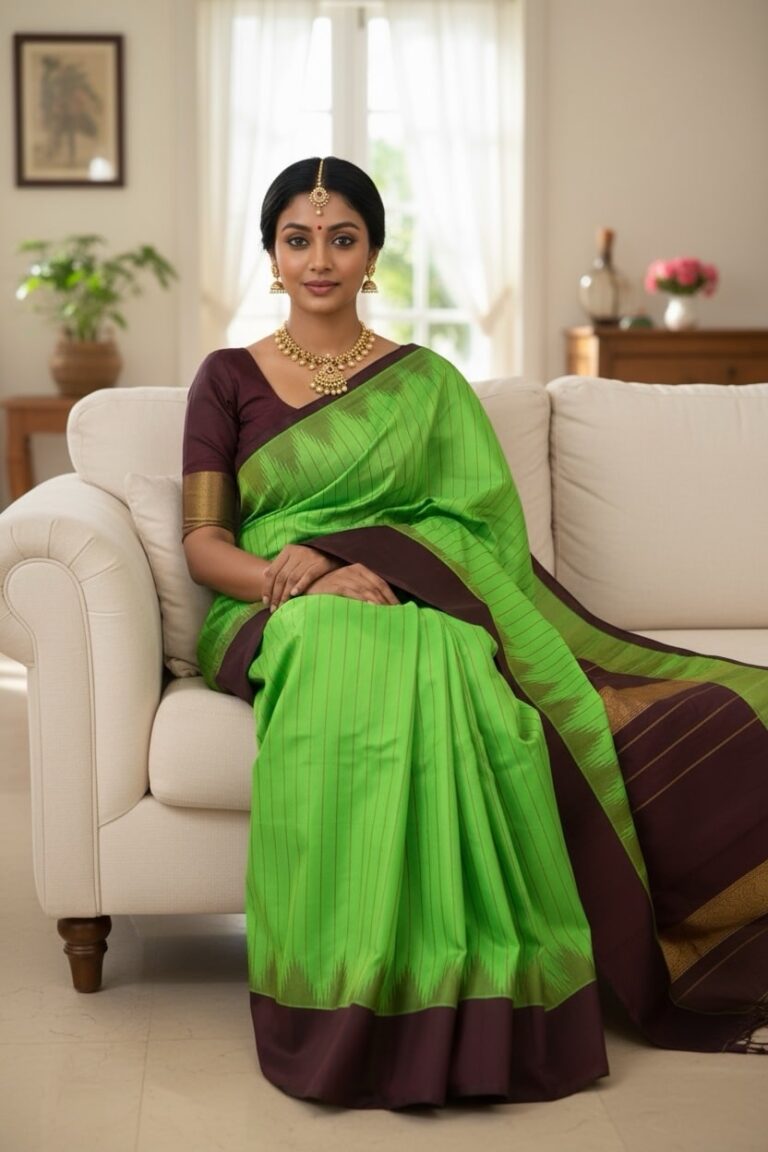 Leaf green handloom pure silk - view 2