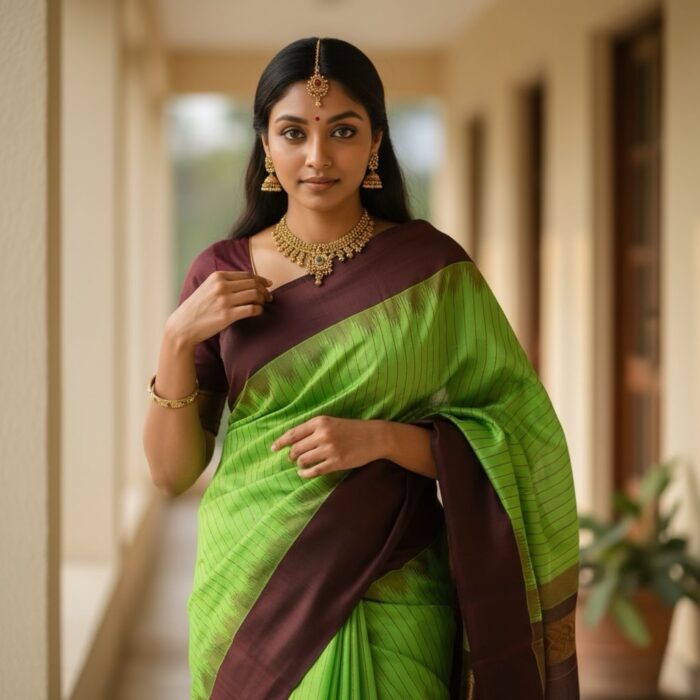 Leaf green handloom pure silk - view 3