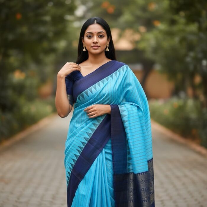 Sky blue handloom pure silk - view 2