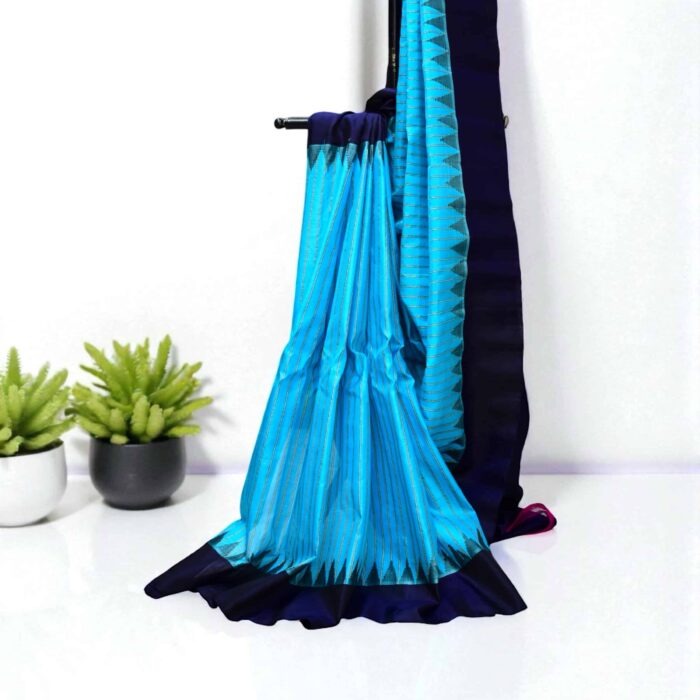 Sky blue handloom pure silk - view 4