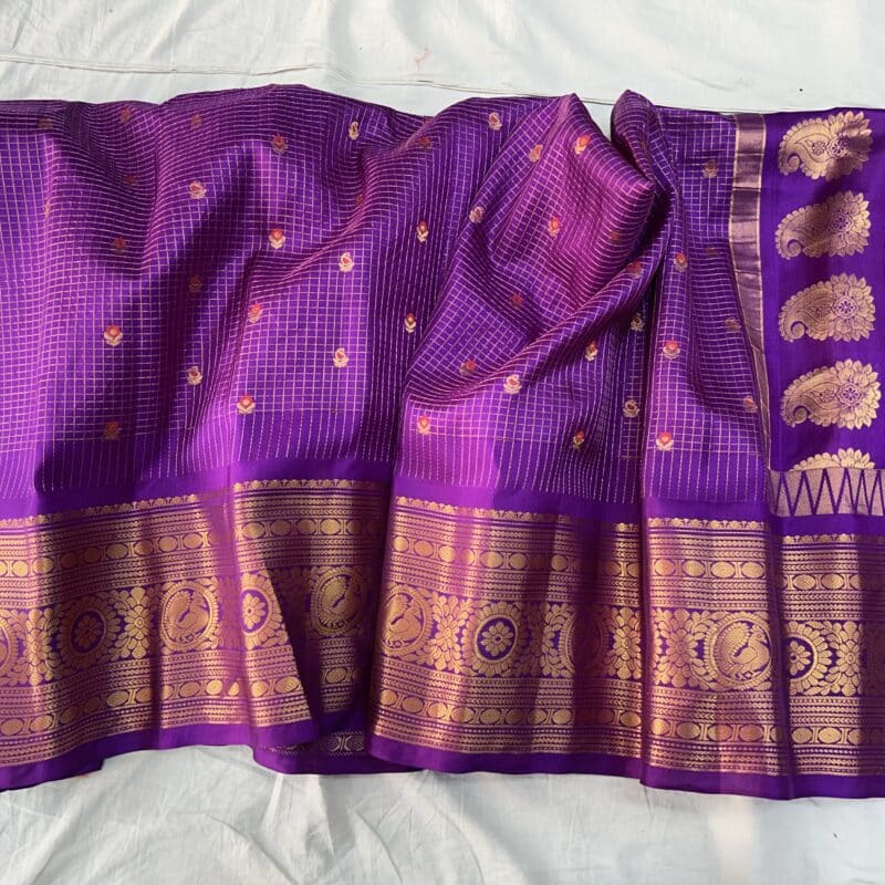 Purple Pure Silk Saree with Gold Zari Work