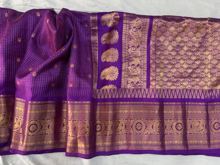 Purple Pure Silk Saree with Gold Zari Work - view 2