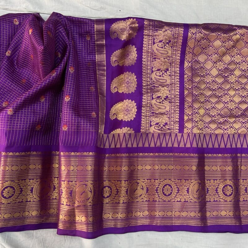 Purple Pure Silk Saree with Gold Zari Work - view 2
